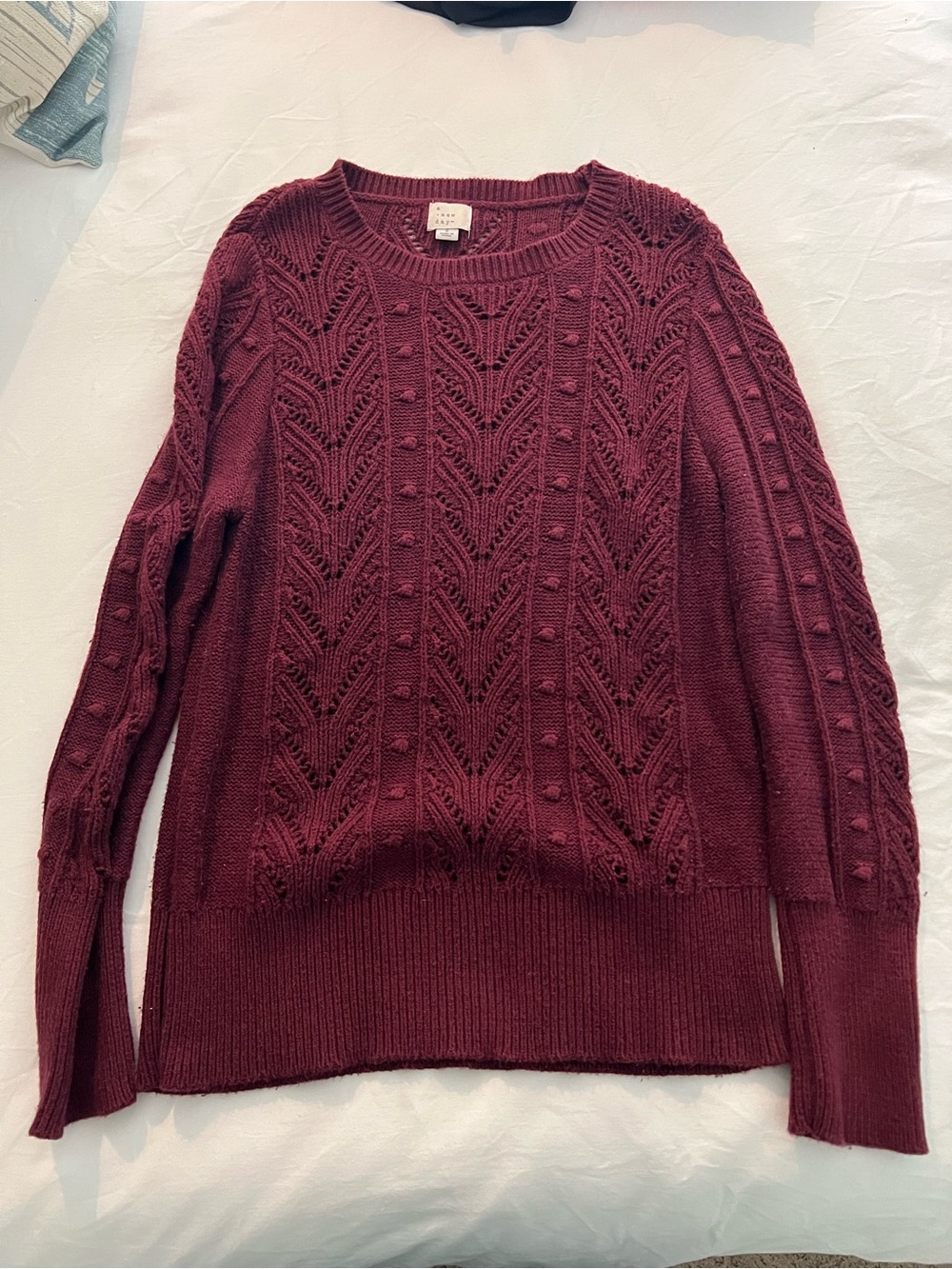 Open-Front Cable Knit Sweater - Burgundy